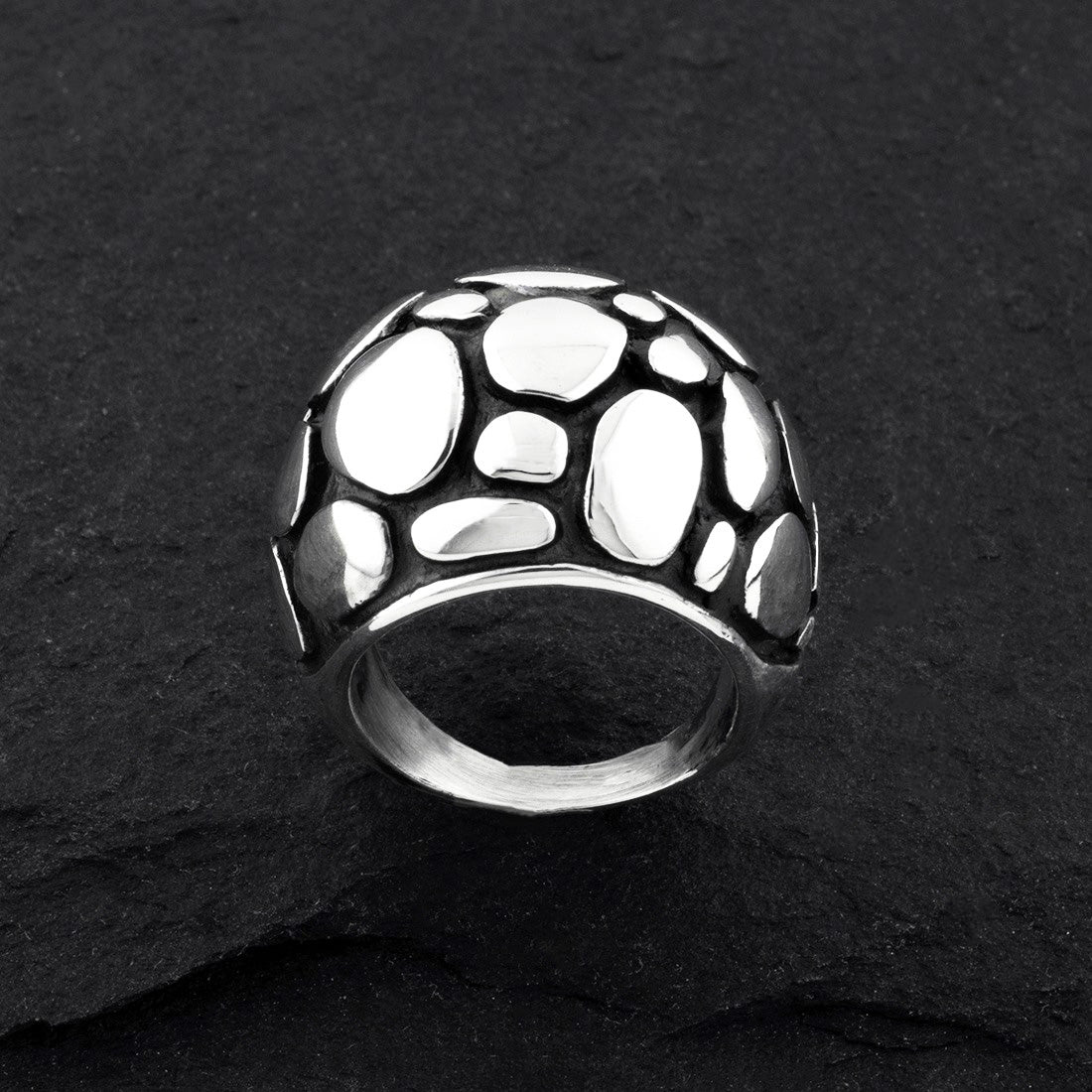 chunky Taxco silver cobblestone dome ring