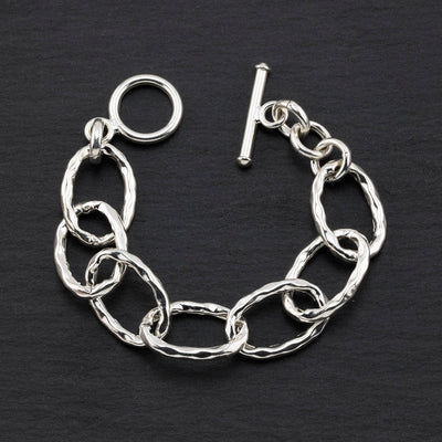 chunky textured sterling silver link bracelet