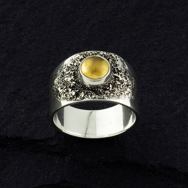 Sterling Silver and Citrine Stone Wide Band Ring