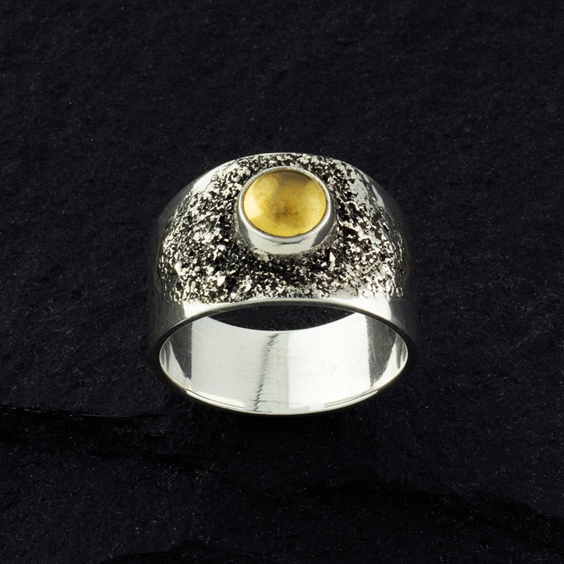 sterling silver and citrine stone wide band ring