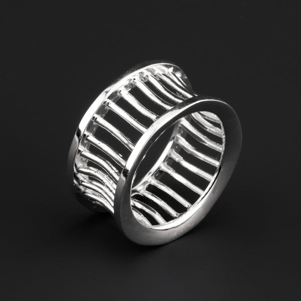 Cage Sterling Silver Wide Band Ring - Reveka Rose