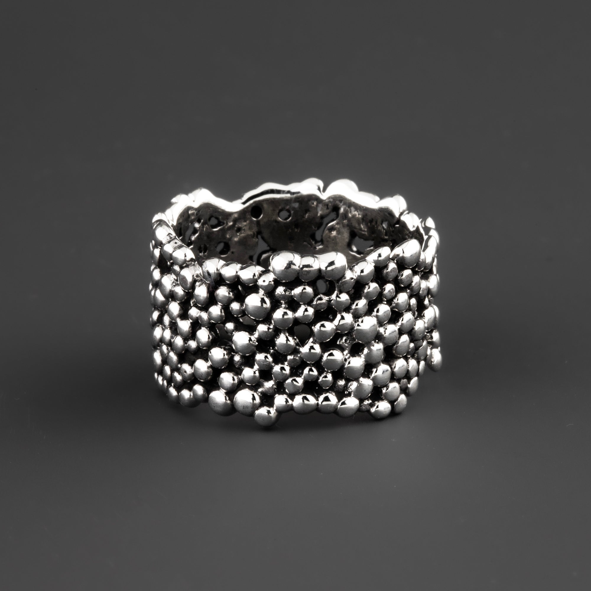 cluster wide band sterling silver ring