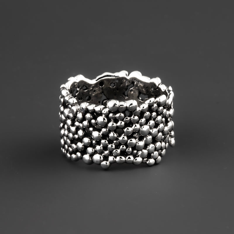 cluster wide band sterling silver ring