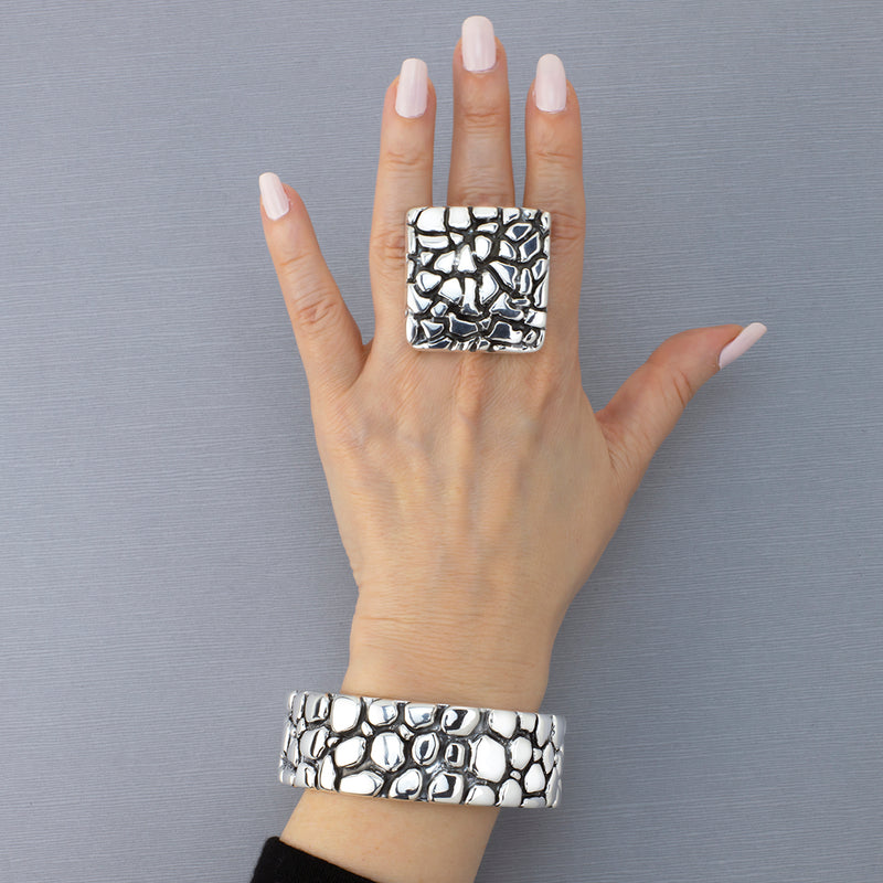 terra cobblestone chunky silver ring