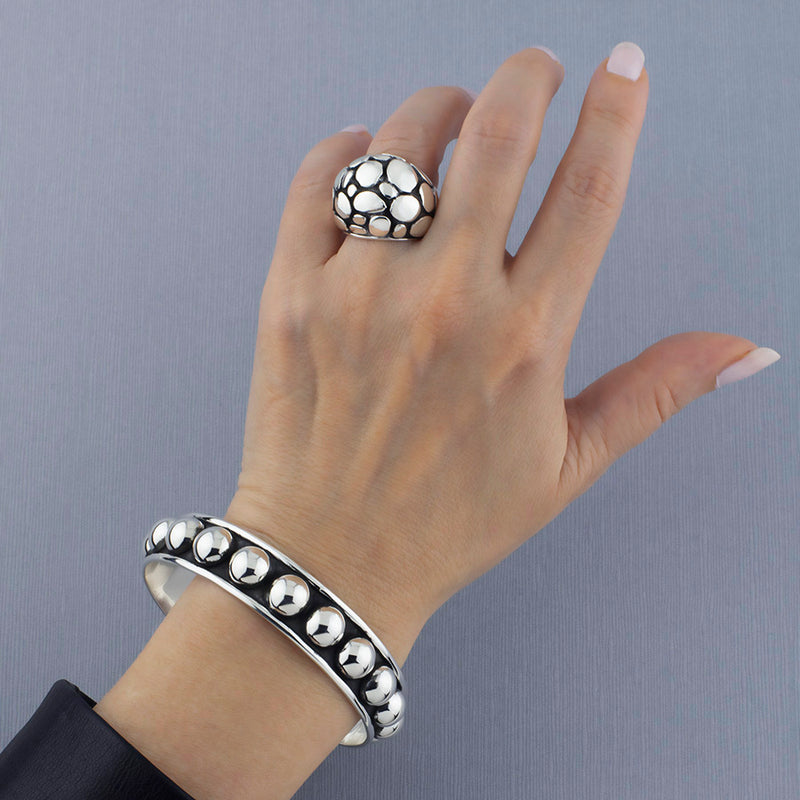 chunky Taxco silver cobblestone dome ring