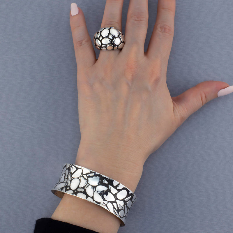 Mexican silver cobblestone cuff bracelet