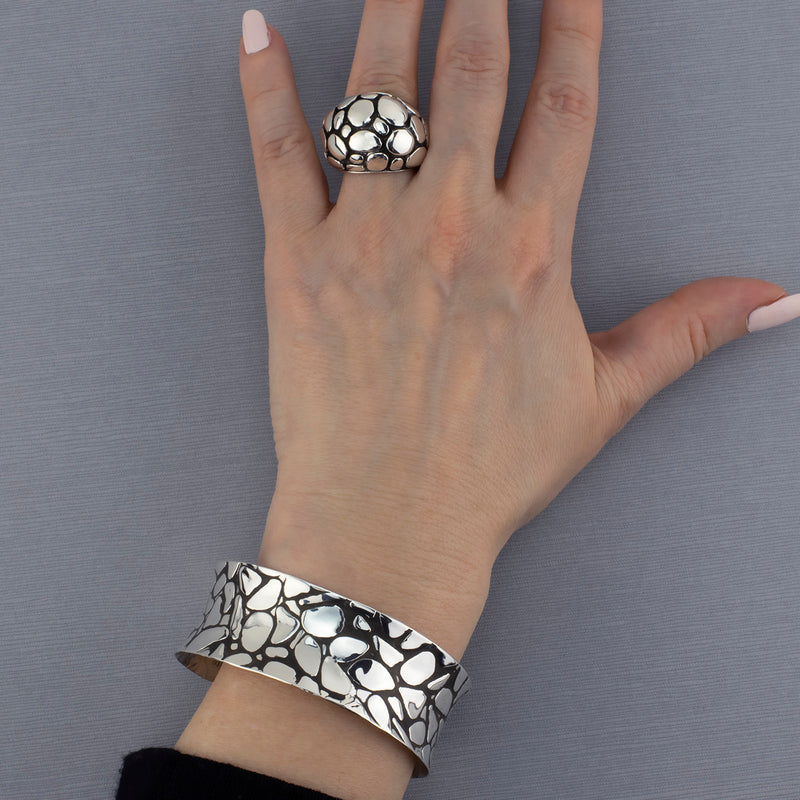 Mexican silver cobblestone cuff bracelet