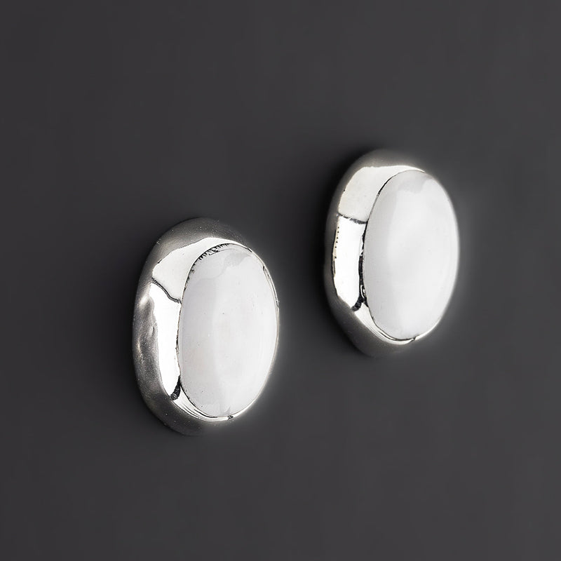 conch shell silver stud earrings