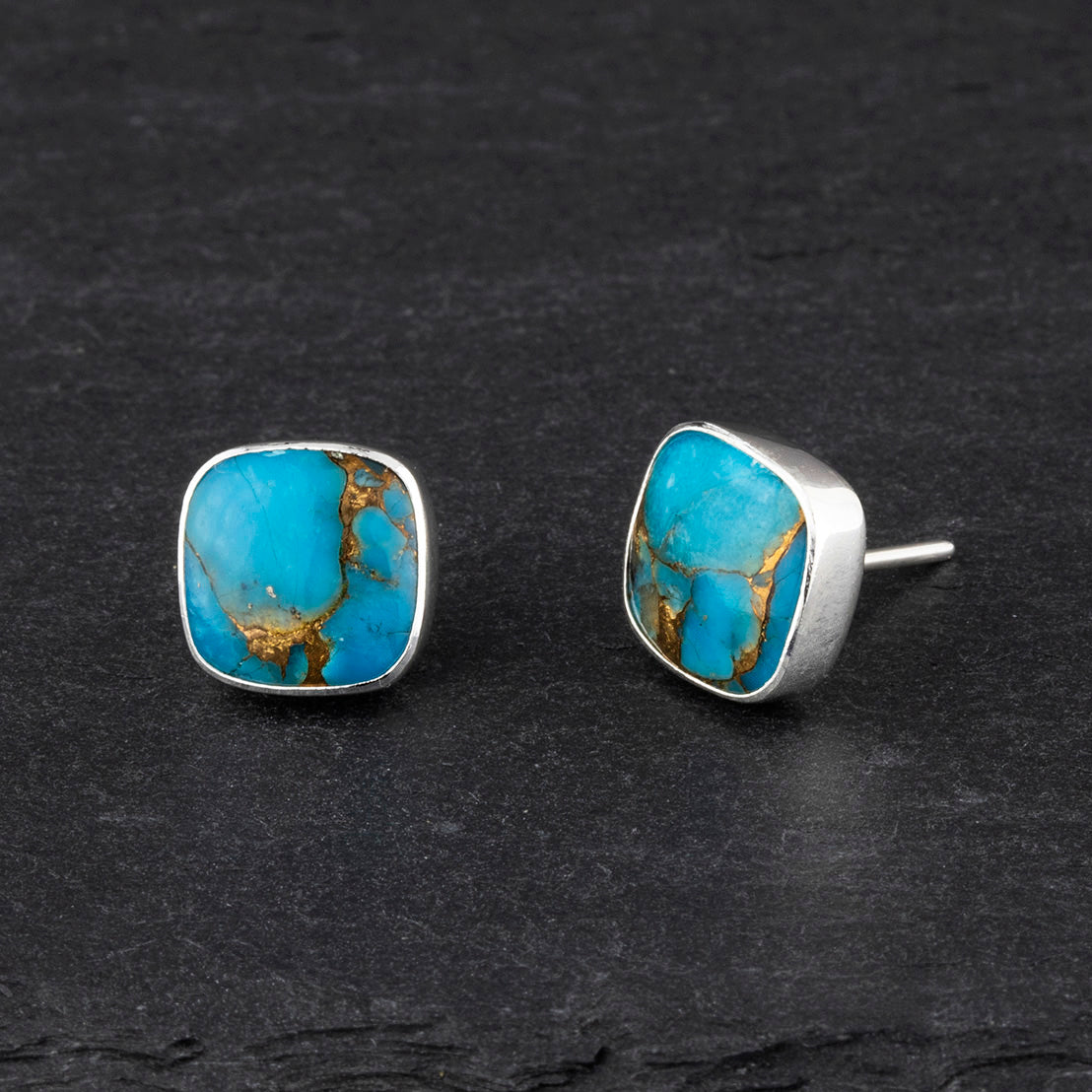 copper turquoise stud earrings