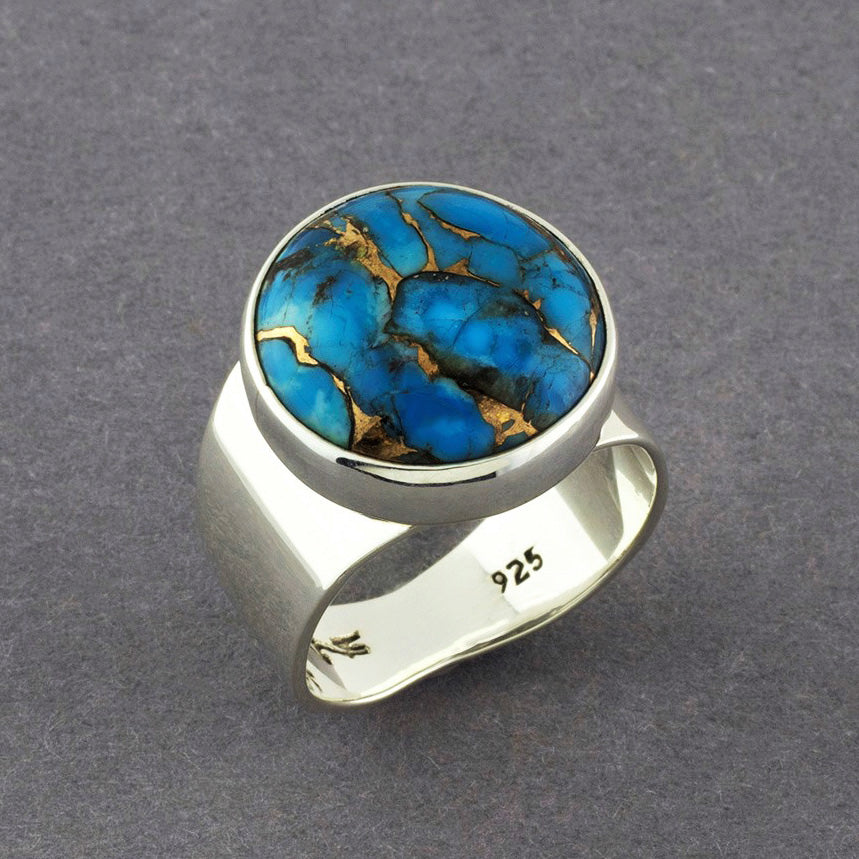 copper turquoise wide band ring