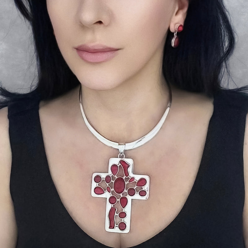 holy heat large coral cross pendant