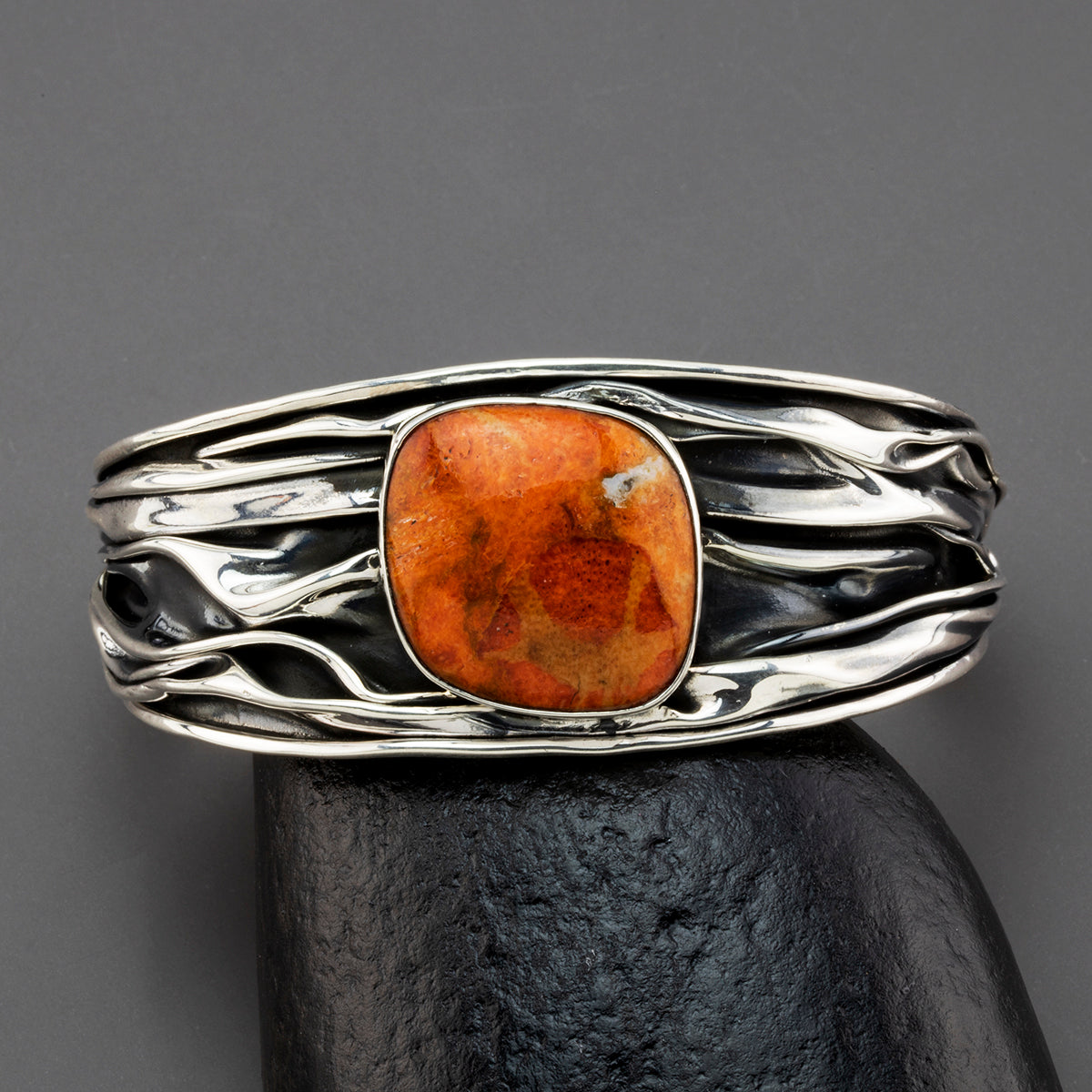 coral Mexican silver cuff bracelet