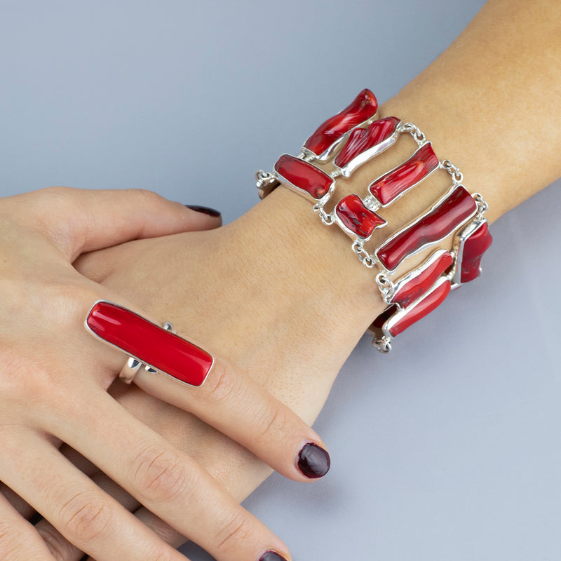 power play long red coral ring