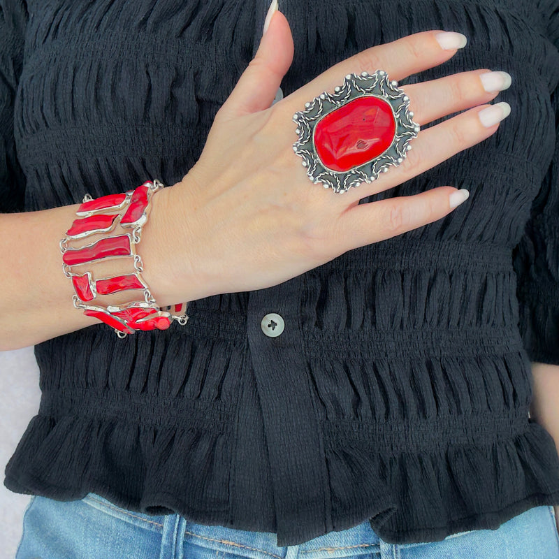 coral queen chunky silver ring