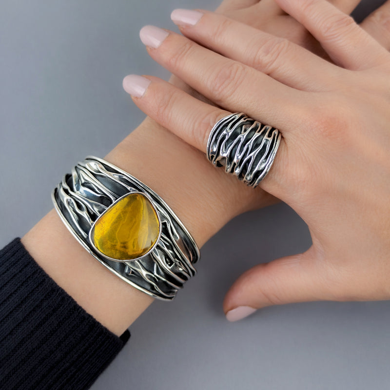 amber tide Mexican silver cuff bracelet