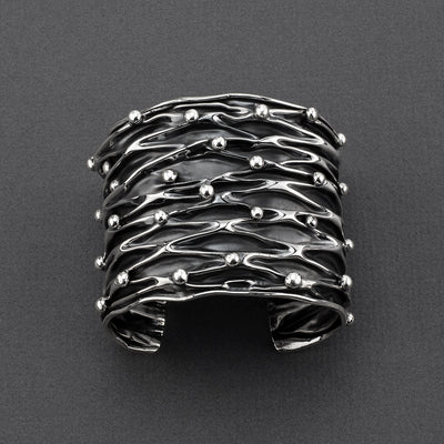 Midnight Waves Wide Silver Cuff Bracelet