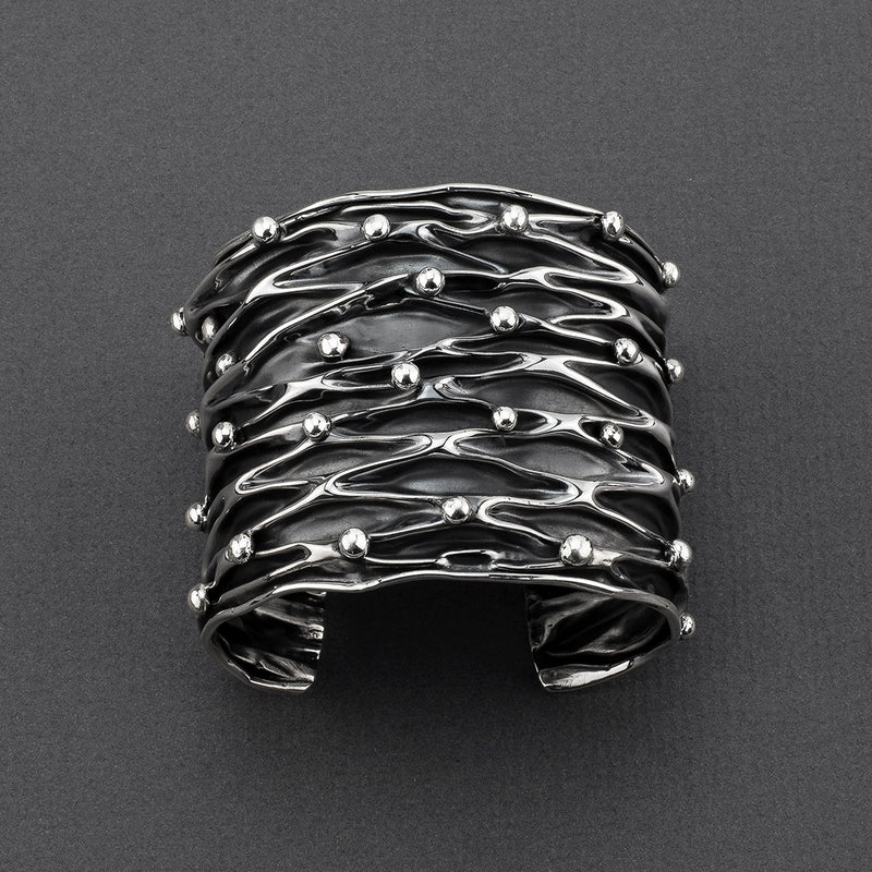 midnight waves Mexican silver cuff bracelet