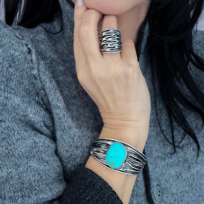 Turquoise Flow Mexican Silver Cuff Bracelet