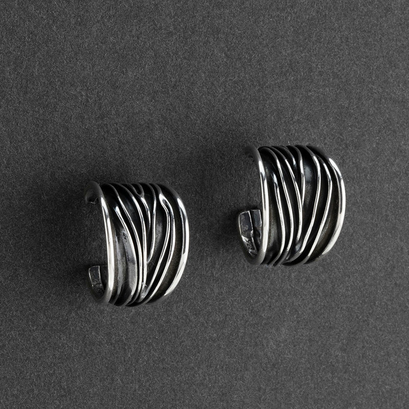 corrugated Mexican silver hoop earrings