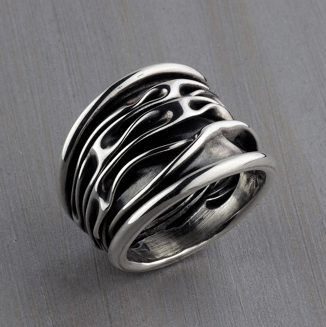 Corrugated Mexican Sterling Silver Wide Band Ring - Reveka Rose