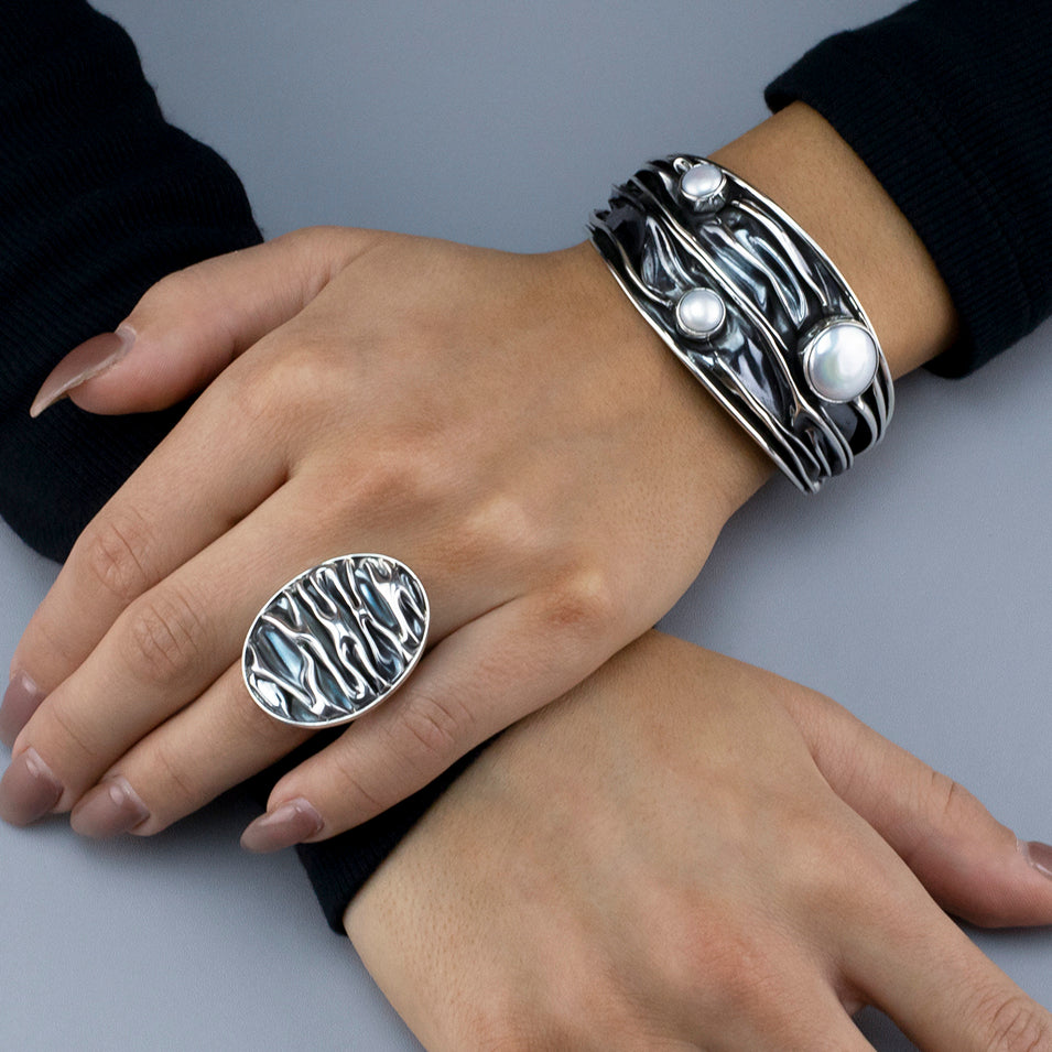 Rustic Charm Pearl Cuff Bracelet