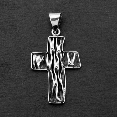 corrugated Taxco silver cross pendant