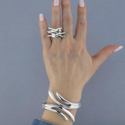 Sterling Silver Criss Cross Statement Ring