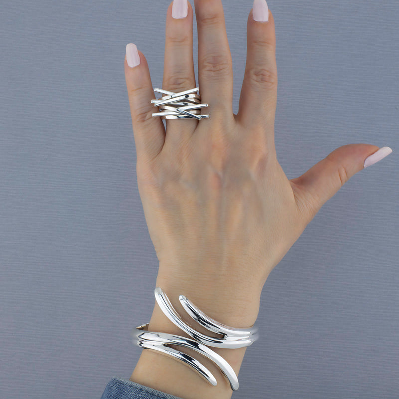 sterling silver criss cross statement ring