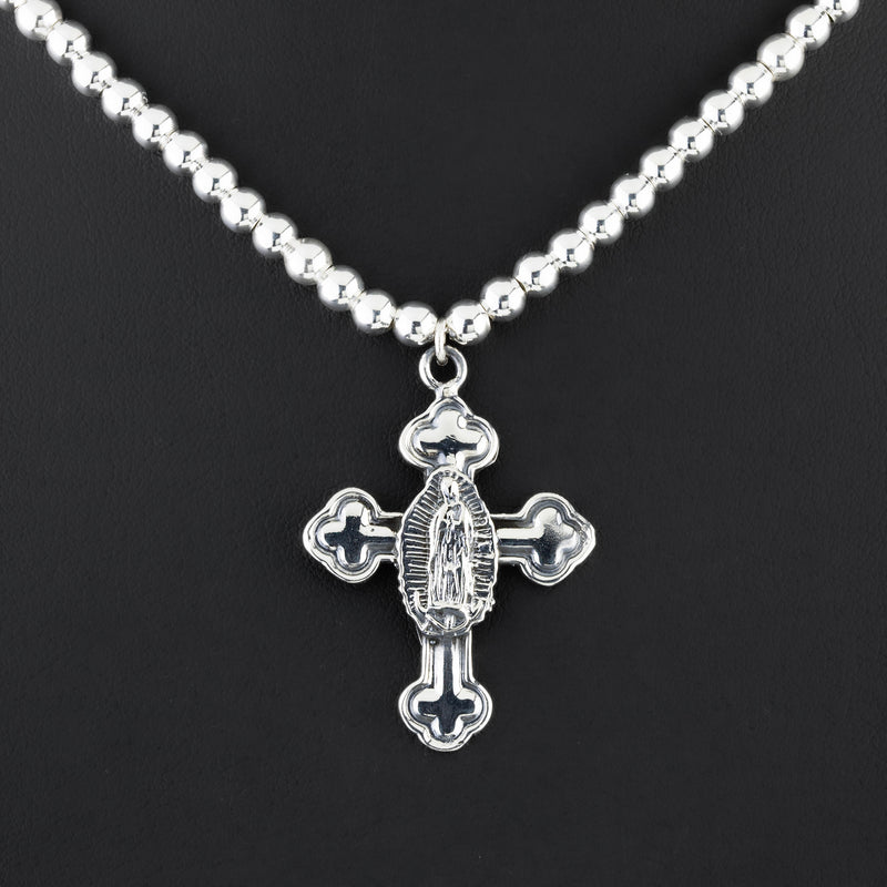 Guadalupe Cross Mexican Silver Necklace