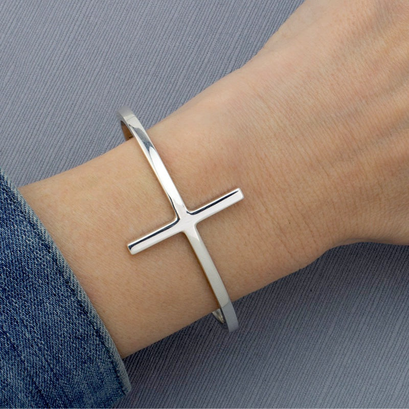 sterling silver cross cuff bracelet