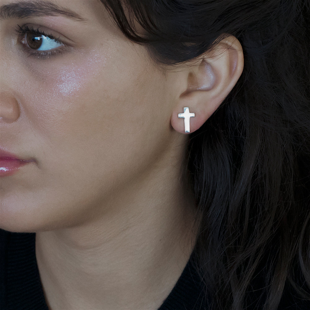 Sterling Silver Cross Stud Earrings