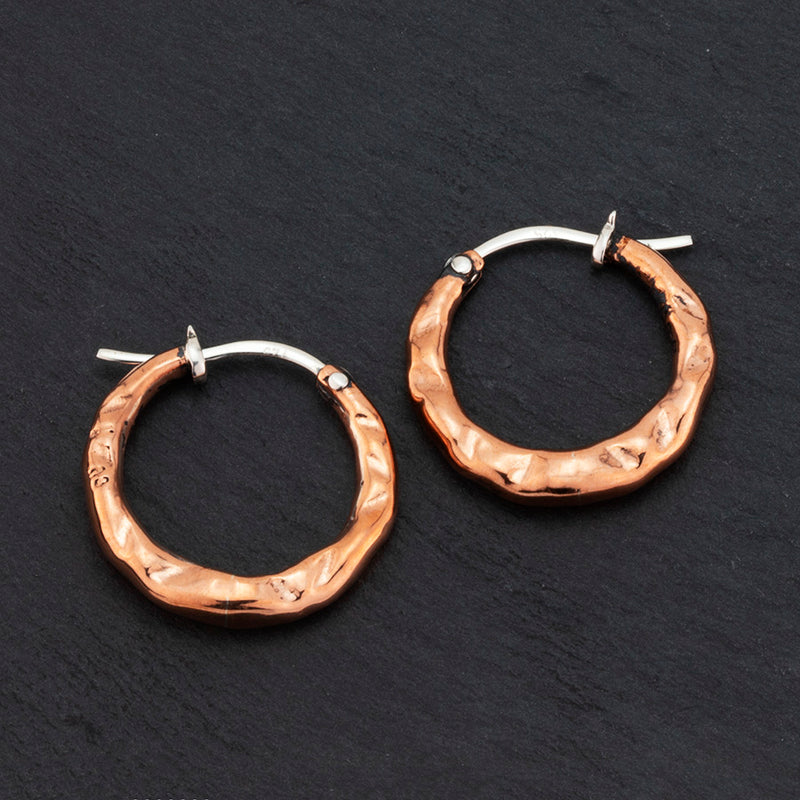crumpled textured copper hoop earrings