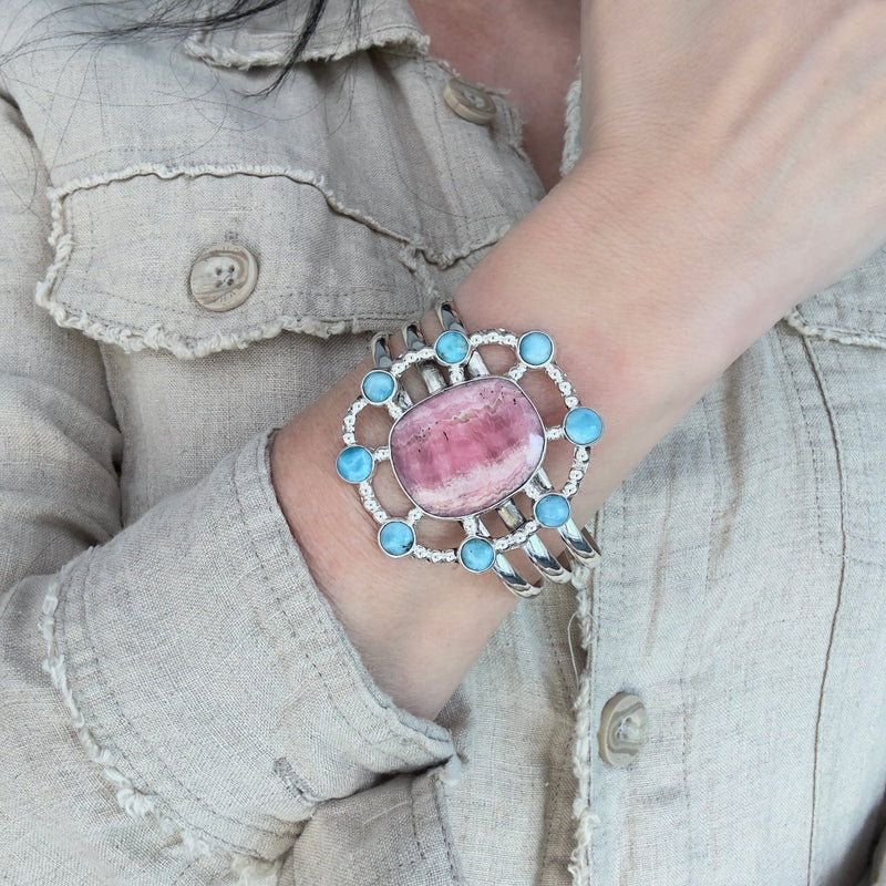 rhodocrhosite larimar cuff bracelet