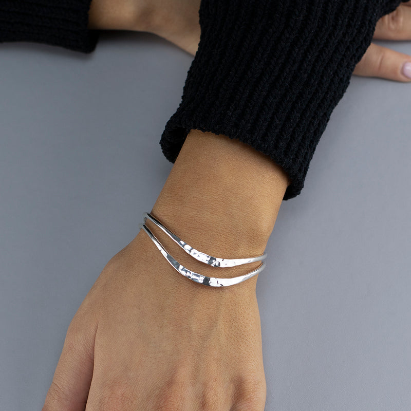 hammered silver curved cuff bracelet