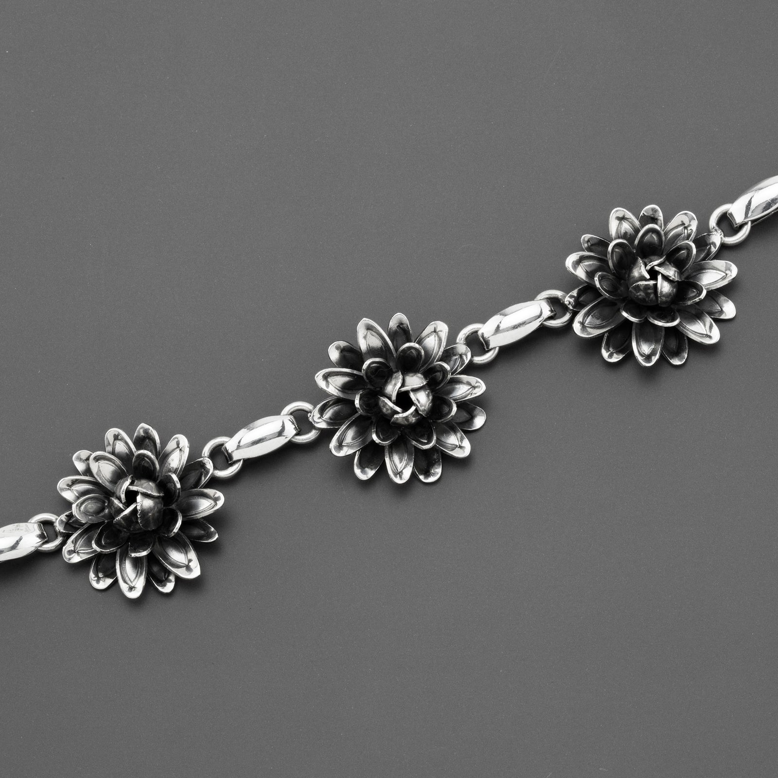 dahlia bloom Mexican silver bracelet