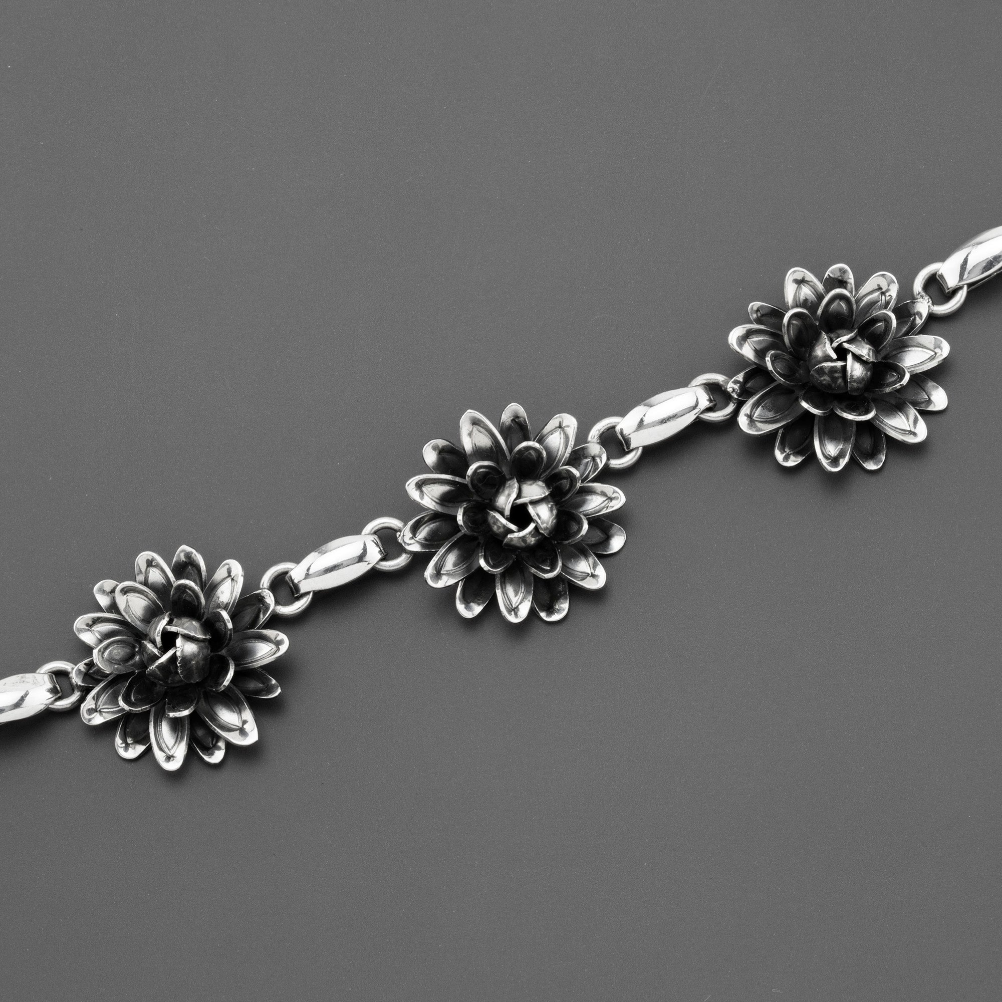 dahlia bloom Mexican silver bracelet