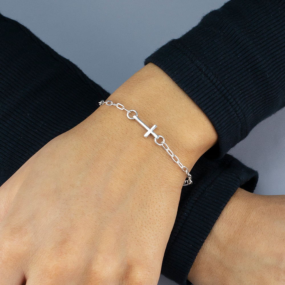 Dainty Sterling Silver Cross Bracelet
