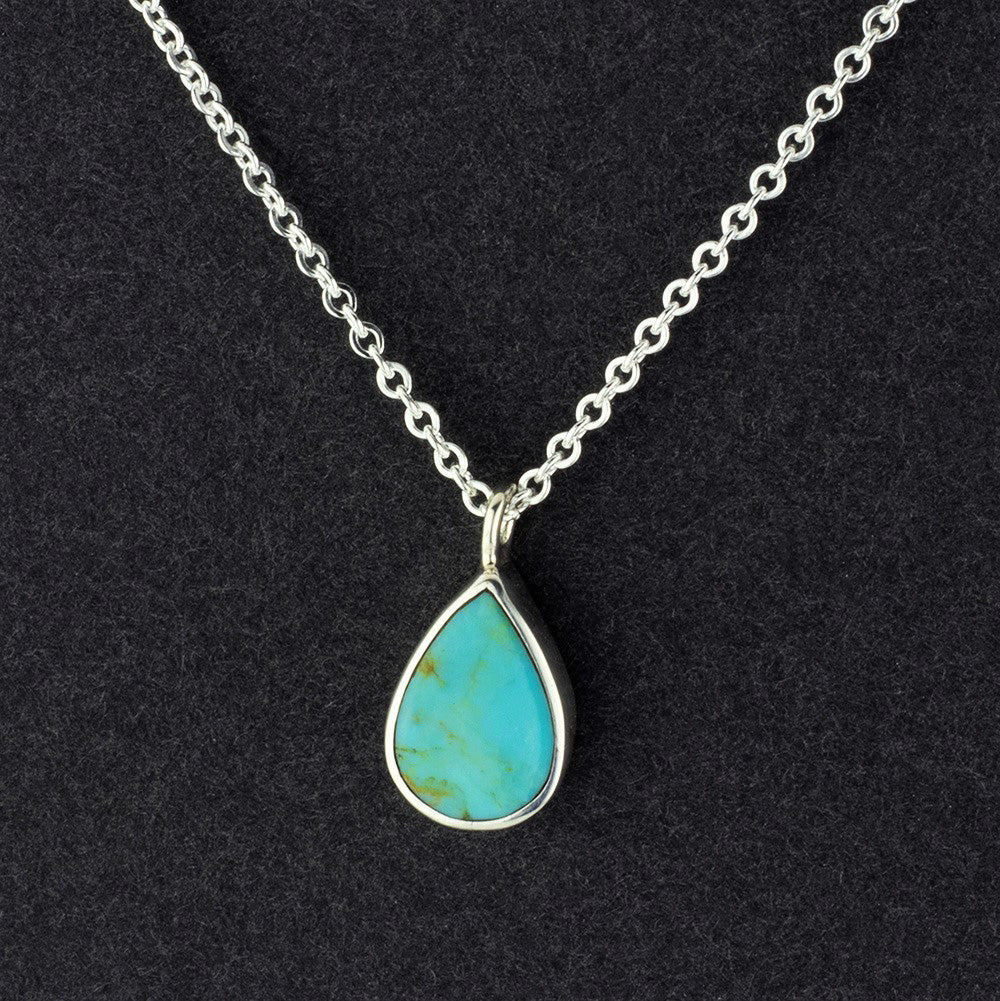 dainty silver and turquoise teardrop pendant necklace