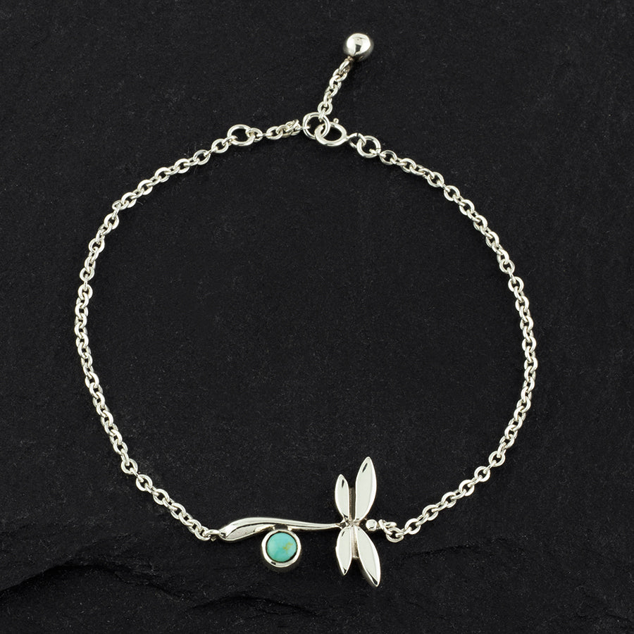 dainty sterling silver and turquoise dragonfly bracelet