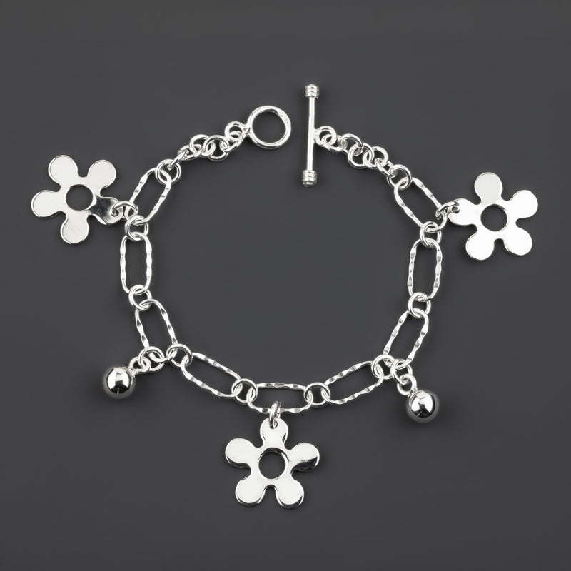 daisy charm sterling silver bracelet