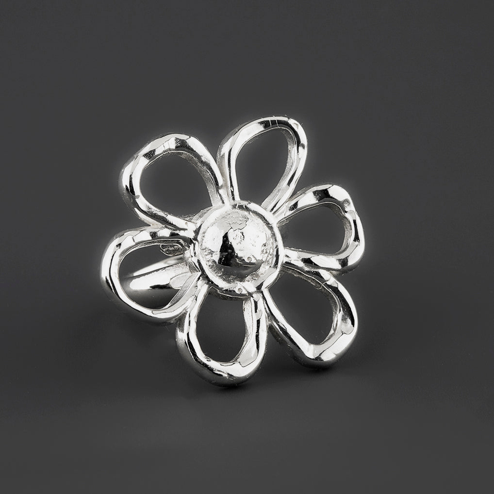daisy flower chunky silver ring