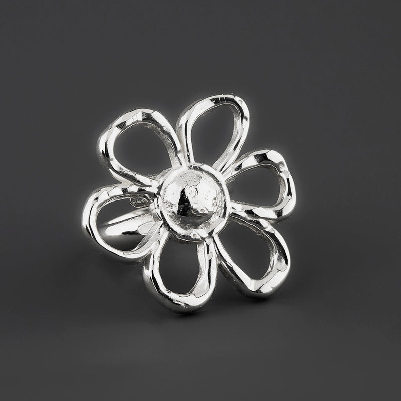 daisy flower chunky silver ring