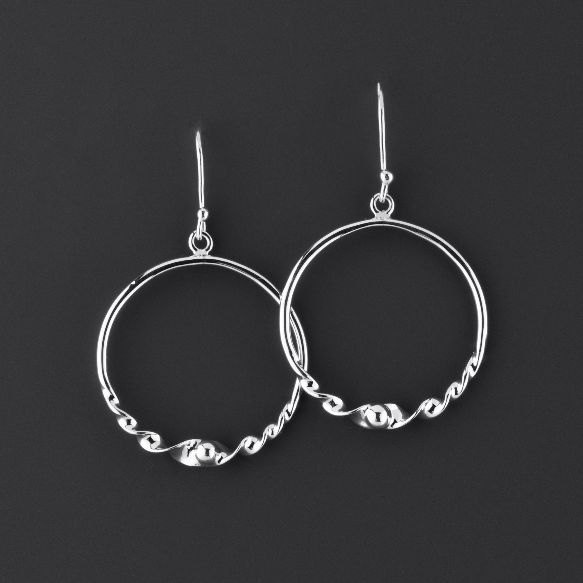 Happy Twist Silver Hoop Dangle Earrings