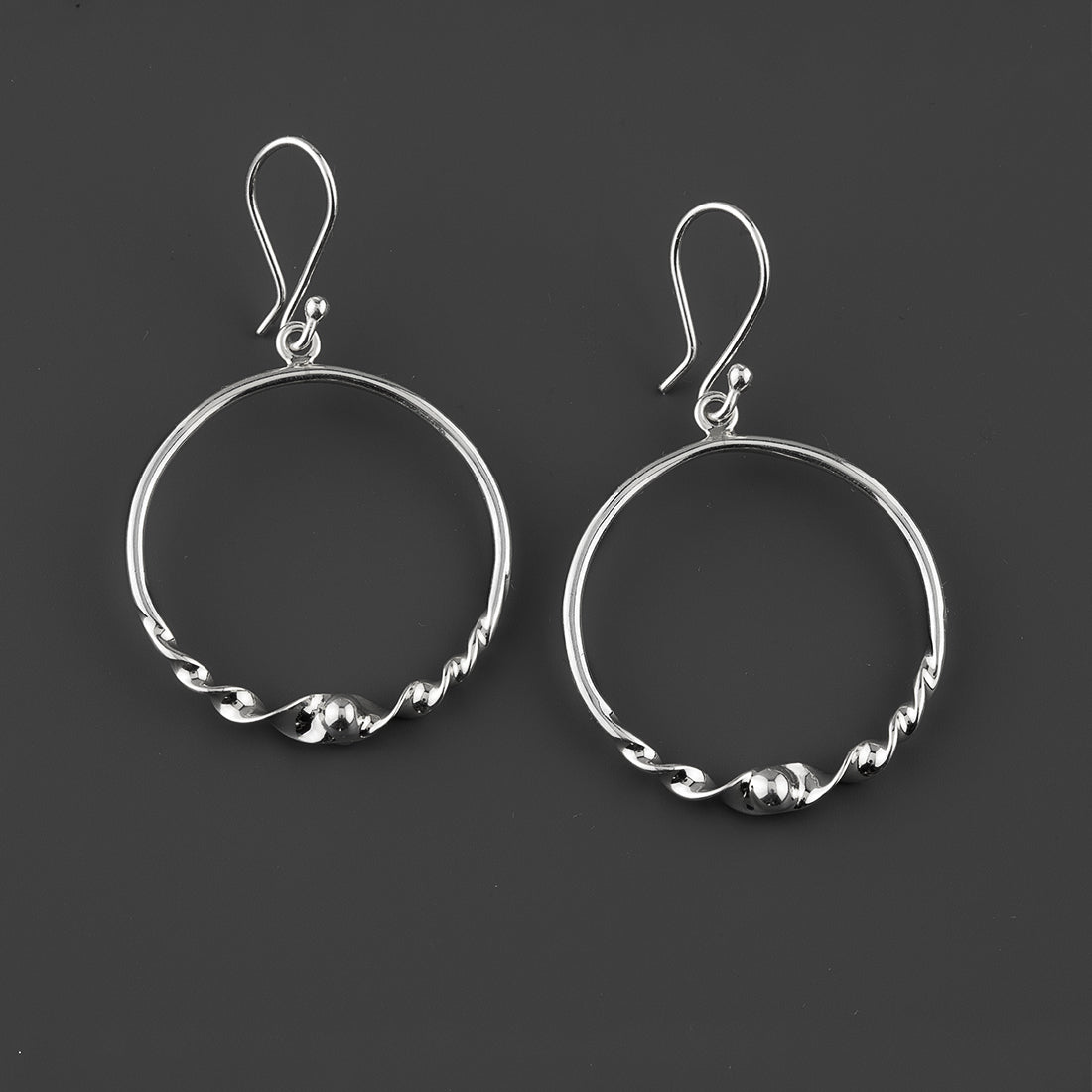 Happy Twist Silver Hoop Dangle Earrings