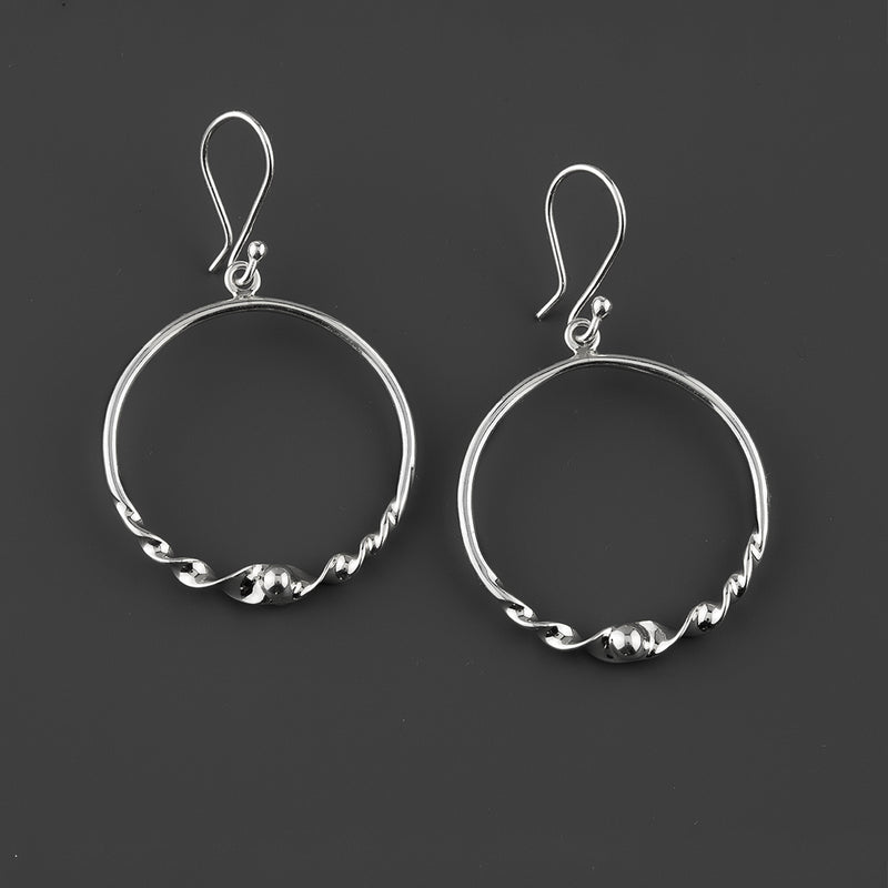 Happy Twist Silver Hoop Dangle Earrings