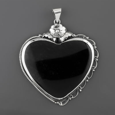 dark bloom heart oversized silver pendant