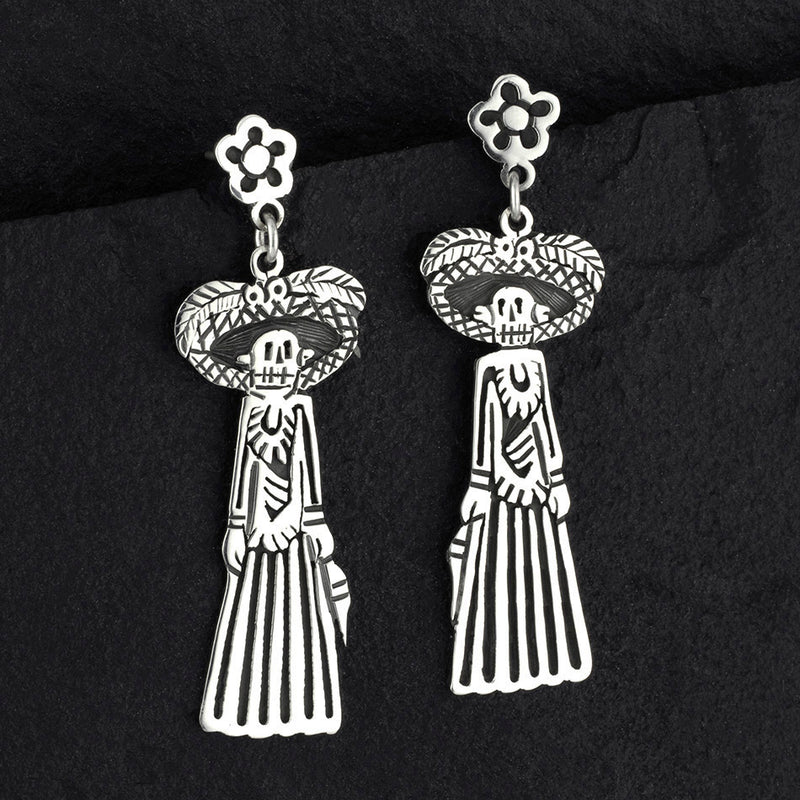 day of the dead Mexican silver earrings