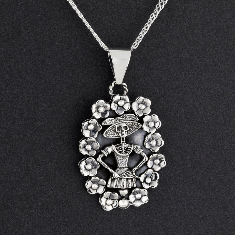 day of the dead silver skull necklace