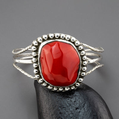 desert flame red coral cuff bracelet