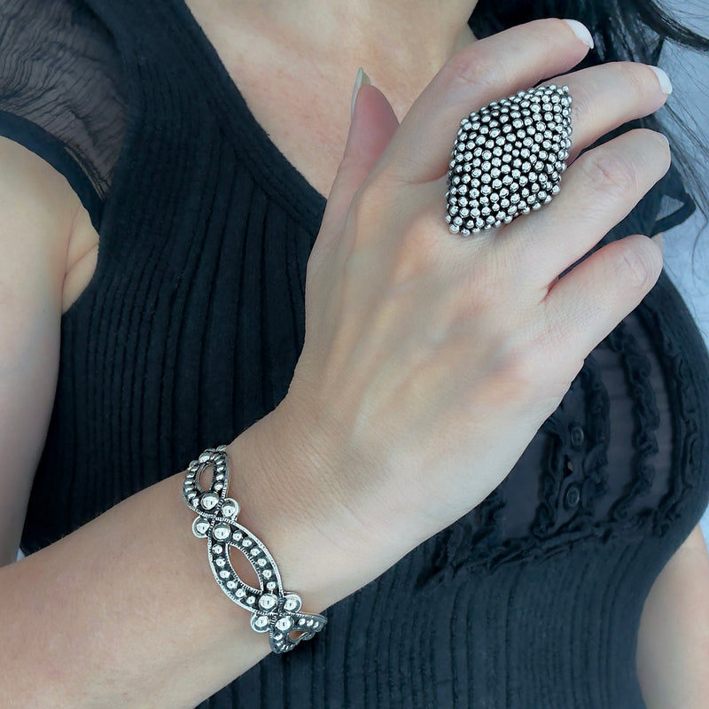 marquise chunky silver ring